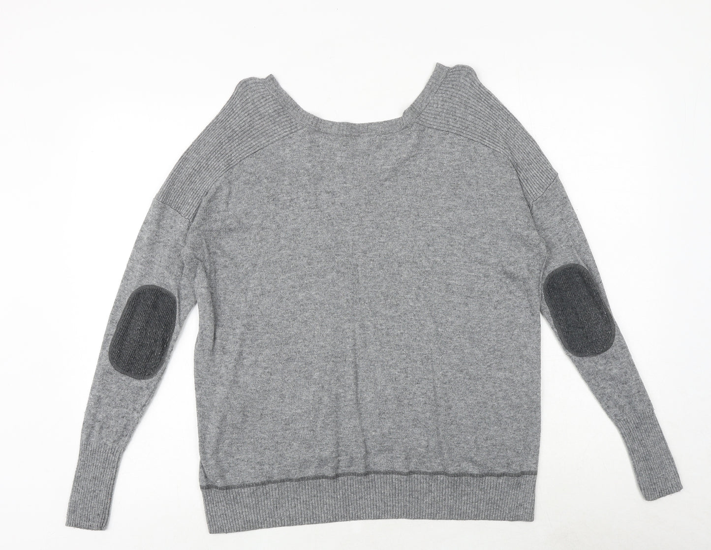River Island Womens Grey V-Neck Viscose Pullover Jumper Size 8 - Elbow Patches
