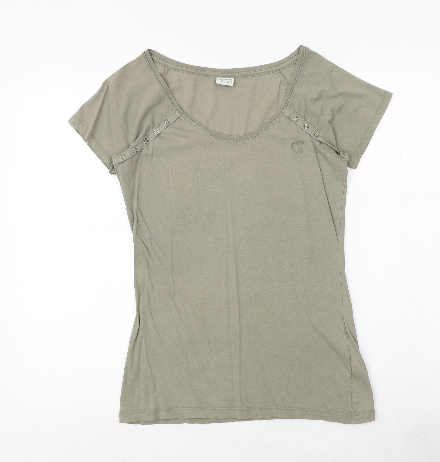 Espirit Womens Green 100% Cotton Basic T-Shirt Size M Round Neck