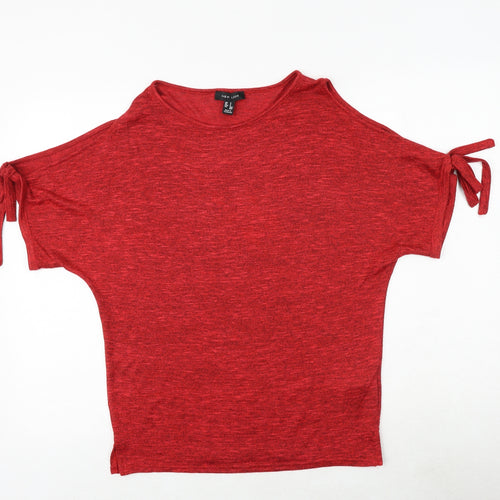 New Look Womens Red Polyester Basic Blouse Size S Boat Neck - Cold Shoulder