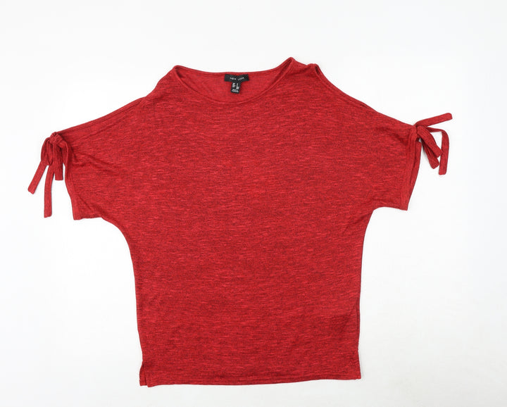 New Look Womens Red Polyester Basic Blouse Size S Boat Neck - Cold Shoulder