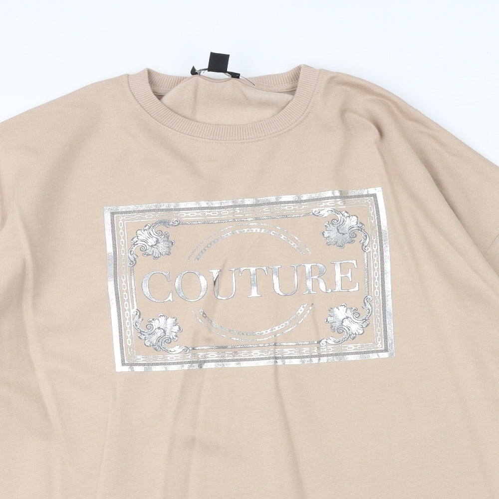 New Look Womens Beige Cotton Jumper Dress Size S Round Neck Pullover - Couture