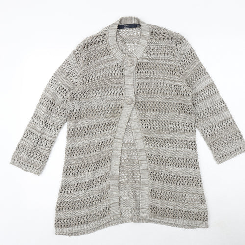 EWM Womens Beige Round Neck Acrylic Cardigan Jumper Size M - Size 14-16