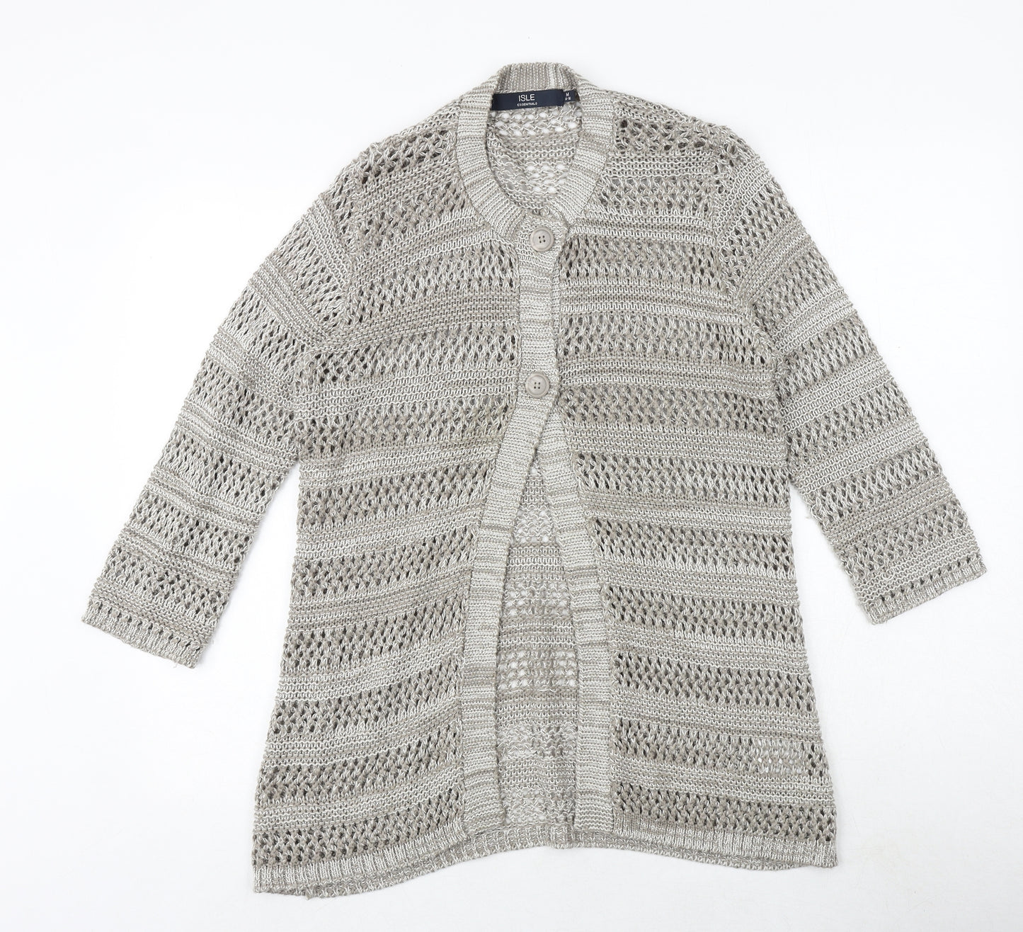 EWM Womens Beige Round Neck Acrylic Cardigan Jumper Size M - Size 14-16