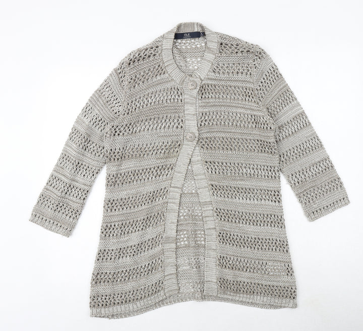 EWM Womens Beige Round Neck Acrylic Cardigan Jumper Size M - Size 14-16