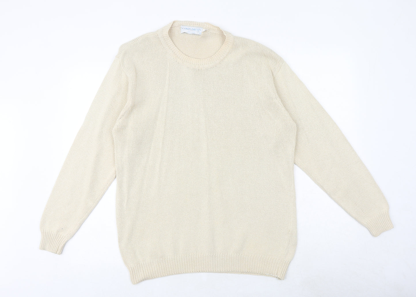 COMPLIMENTS Womens Beige Round Neck 100% Cotton Pullover Jumper Size M