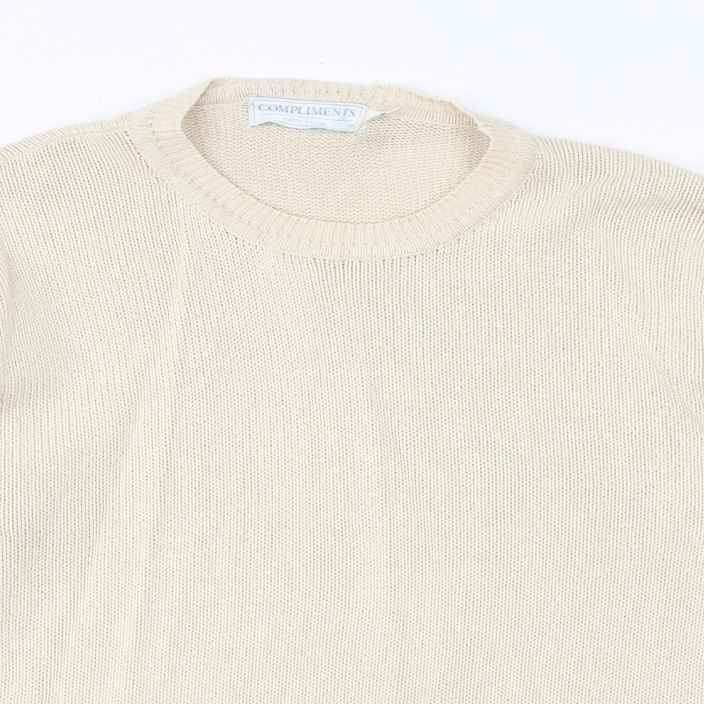 COMPLIMENTS Womens Beige Round Neck 100% Cotton Pullover Jumper Size M