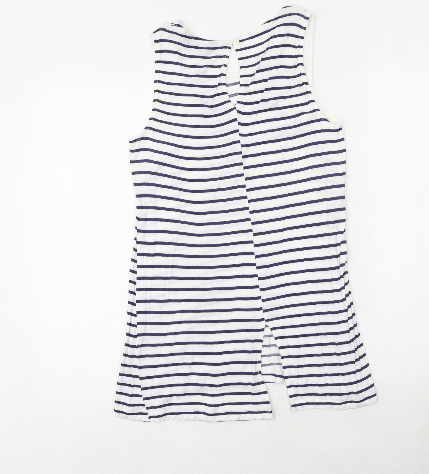Dorothy Perkins Womens White Striped Polyester Basic Tank Size 10 Boat Neck - Crocheted Lace Detail
