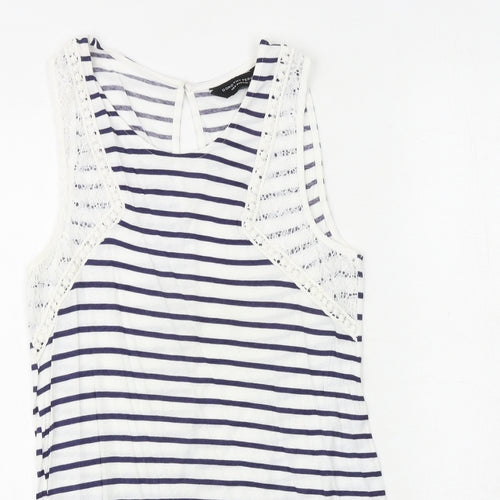 Dorothy Perkins Womens White Striped Polyester Basic Tank Size 10 Boat Neck - Crocheted Lace Detail