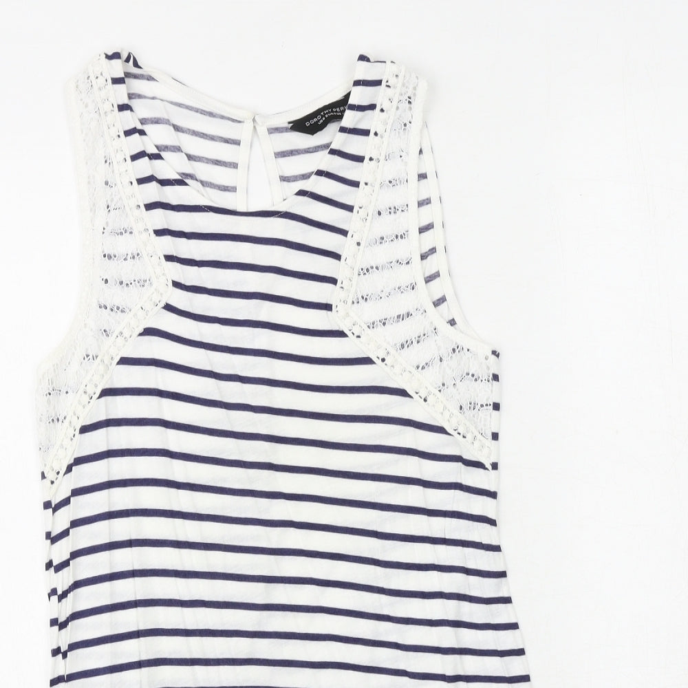 Dorothy Perkins Womens White Striped Polyester Basic Tank Size 10 Boat Neck - Crocheted Lace Detail