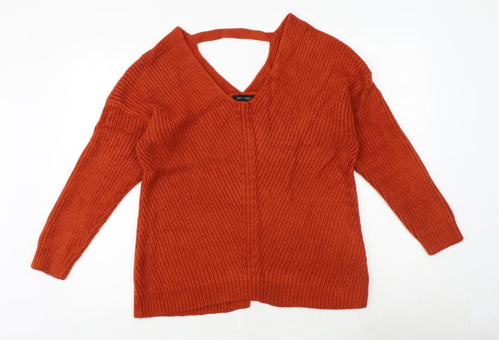 New Look Womens Orange V-Neck Acrylic Pullover Jumper Size S