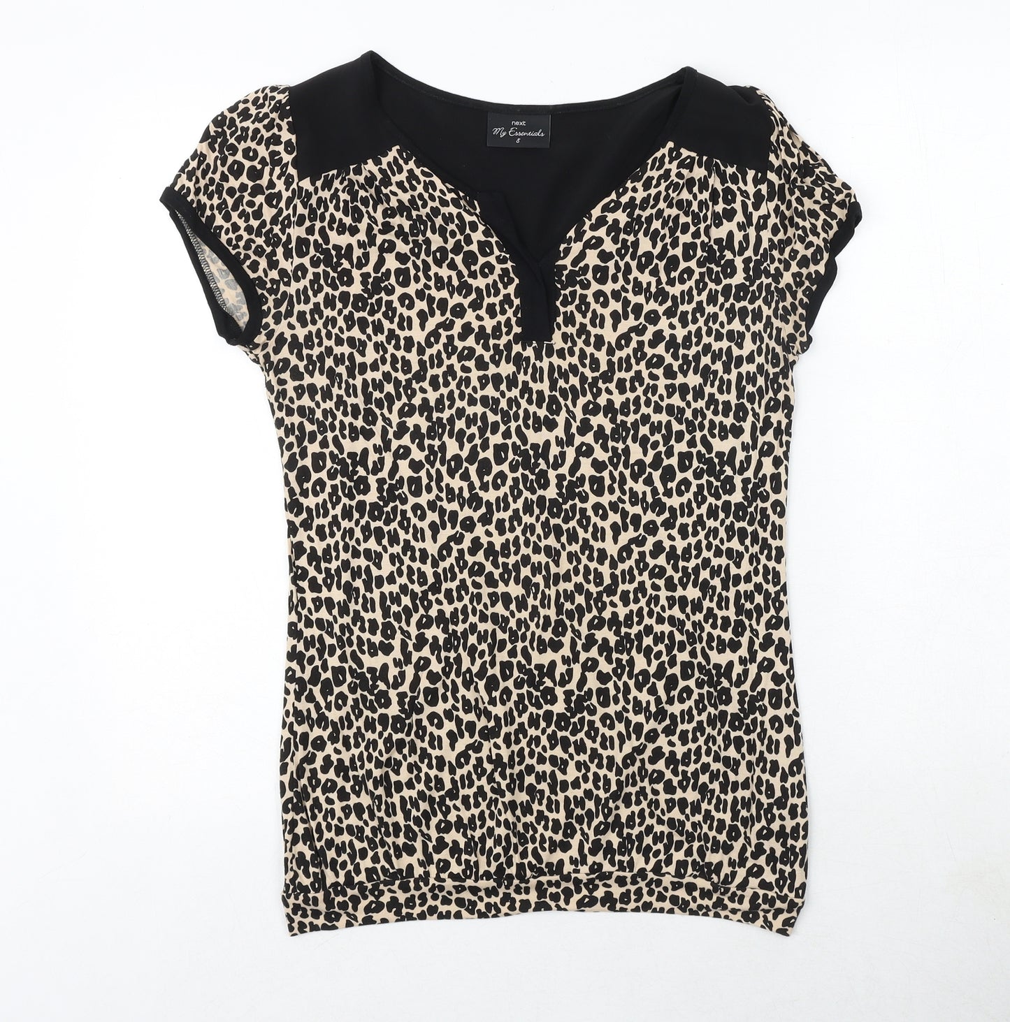 NEXT Womens Black Animal Print Viscose Basic Blouse Size 8 Collared - Leopard Print