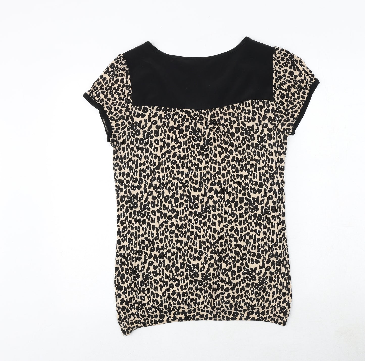 NEXT Womens Black Animal Print Viscose Basic Blouse Size 8 Collared - Leopard Print