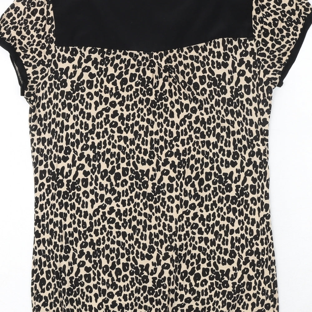 NEXT Womens Black Animal Print Viscose Basic Blouse Size 8 Collared - Leopard Print