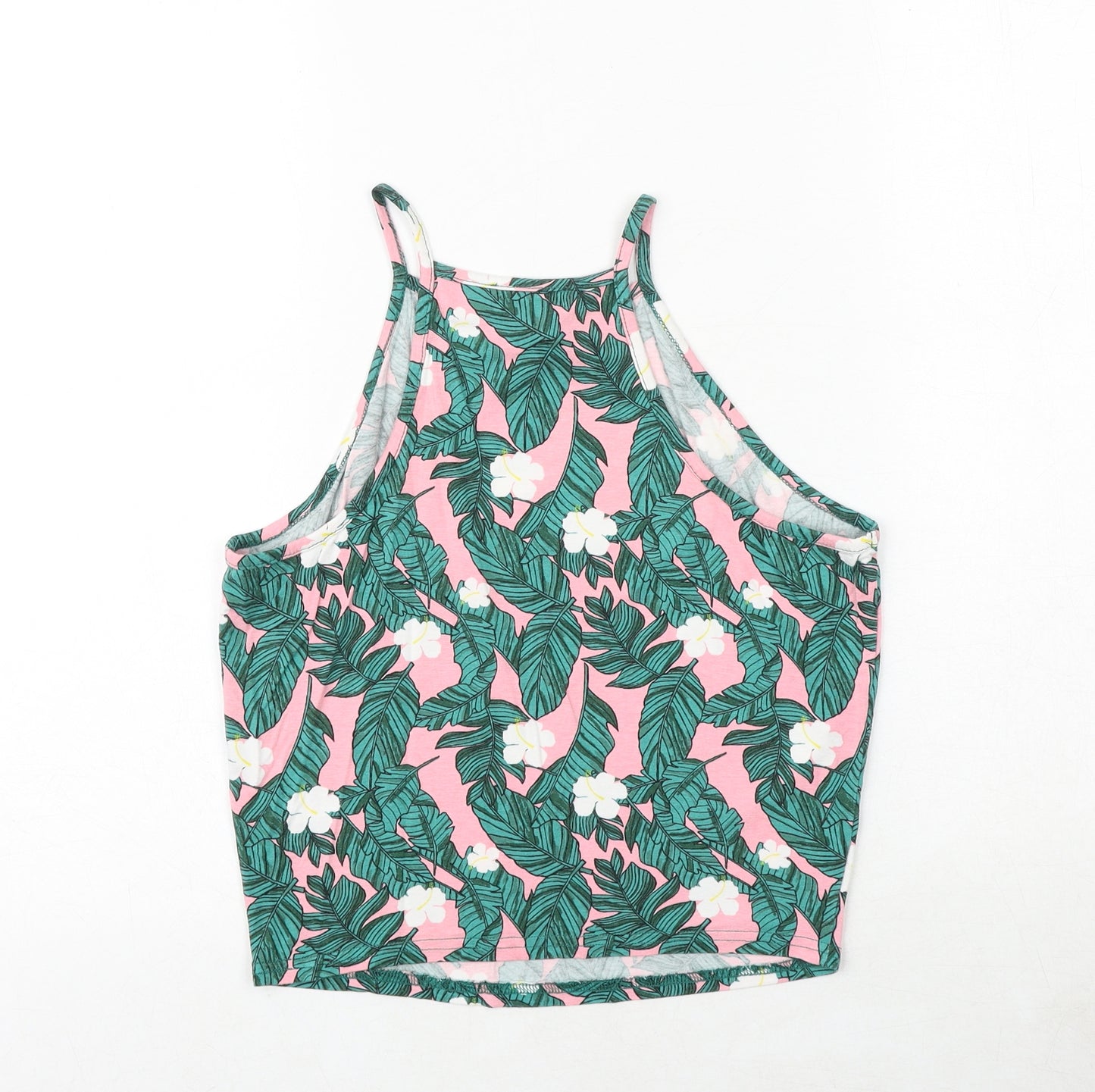 New Look Girls Pink Geometric Viscose Pullover Tank Size 14-15 Years Square Neck Pullover - Leaf Pattern