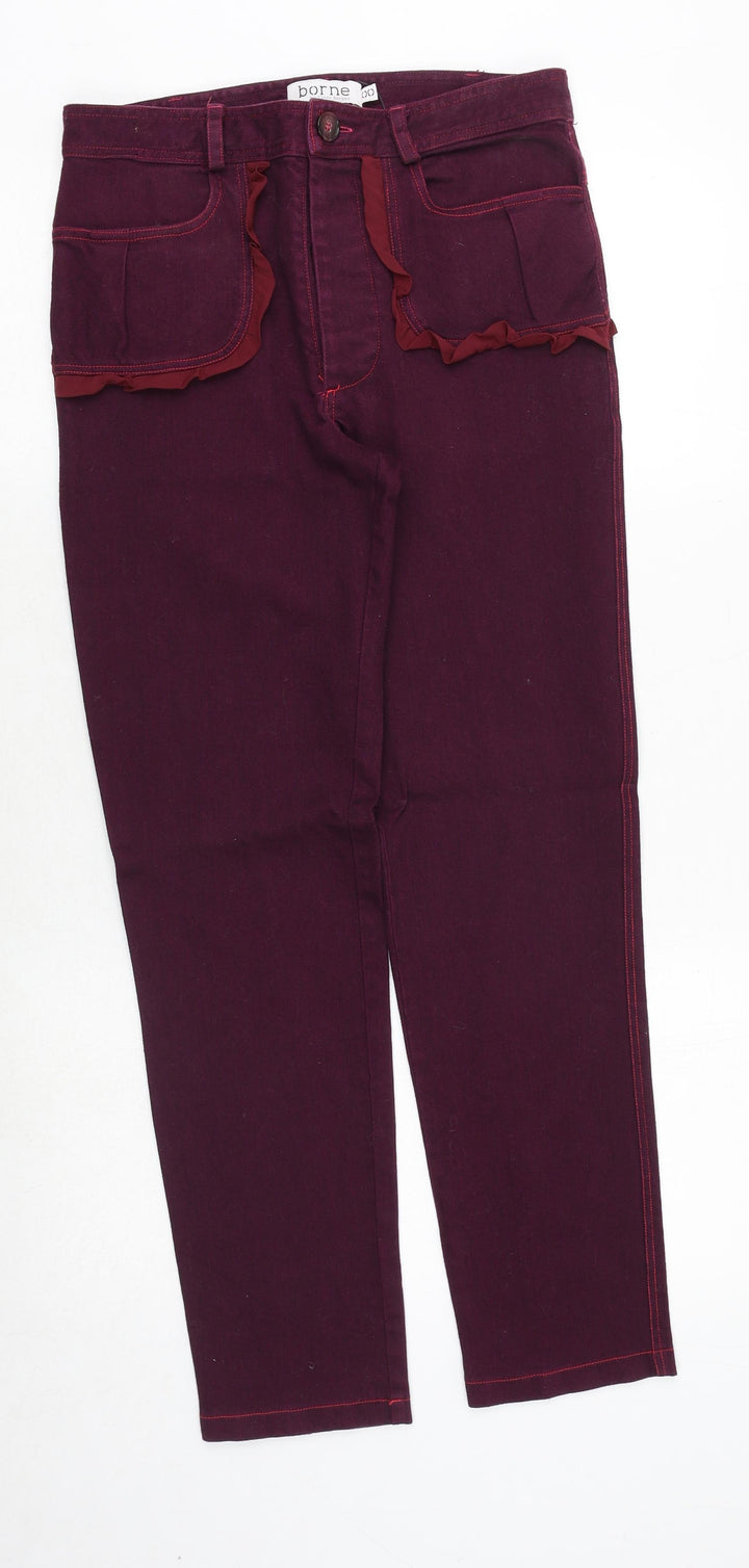 Borne Womens Purple Cotton Tapered Jeans Size 32 in Regular Zip