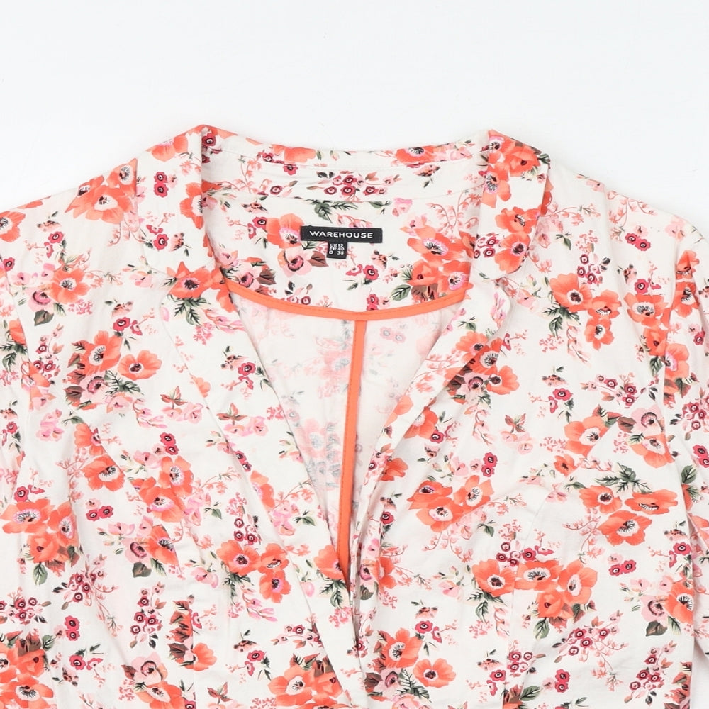 Warehouse Womens White Floral Jacket Blazer Size 12 Button
