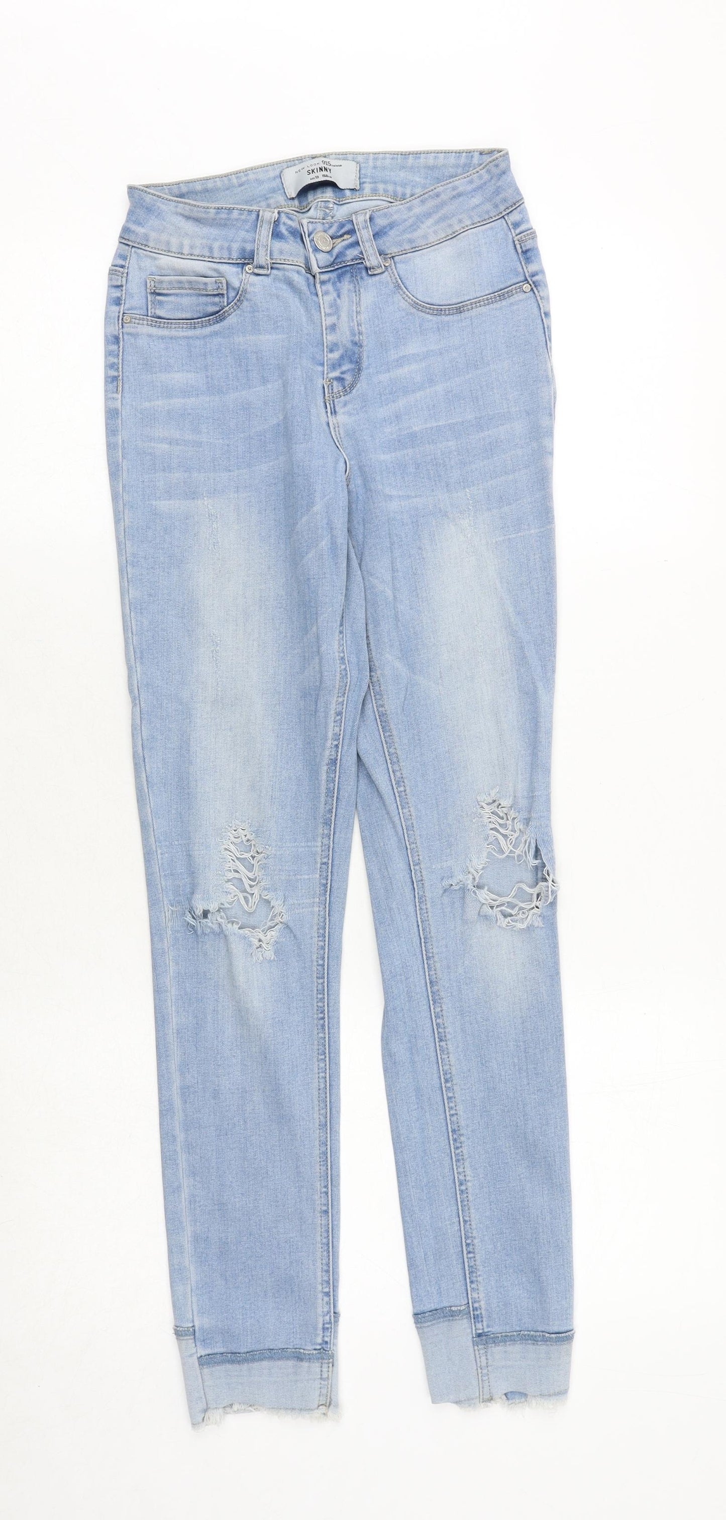 New Look Girls Blue Cotton Skinny Jeans Size 13 Years Slim Zip - Distressed