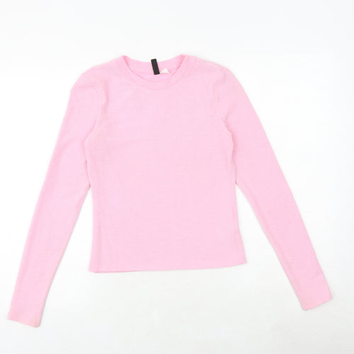 H&M Womens Pink Round Neck Polyester Pullover Jumper Size S
