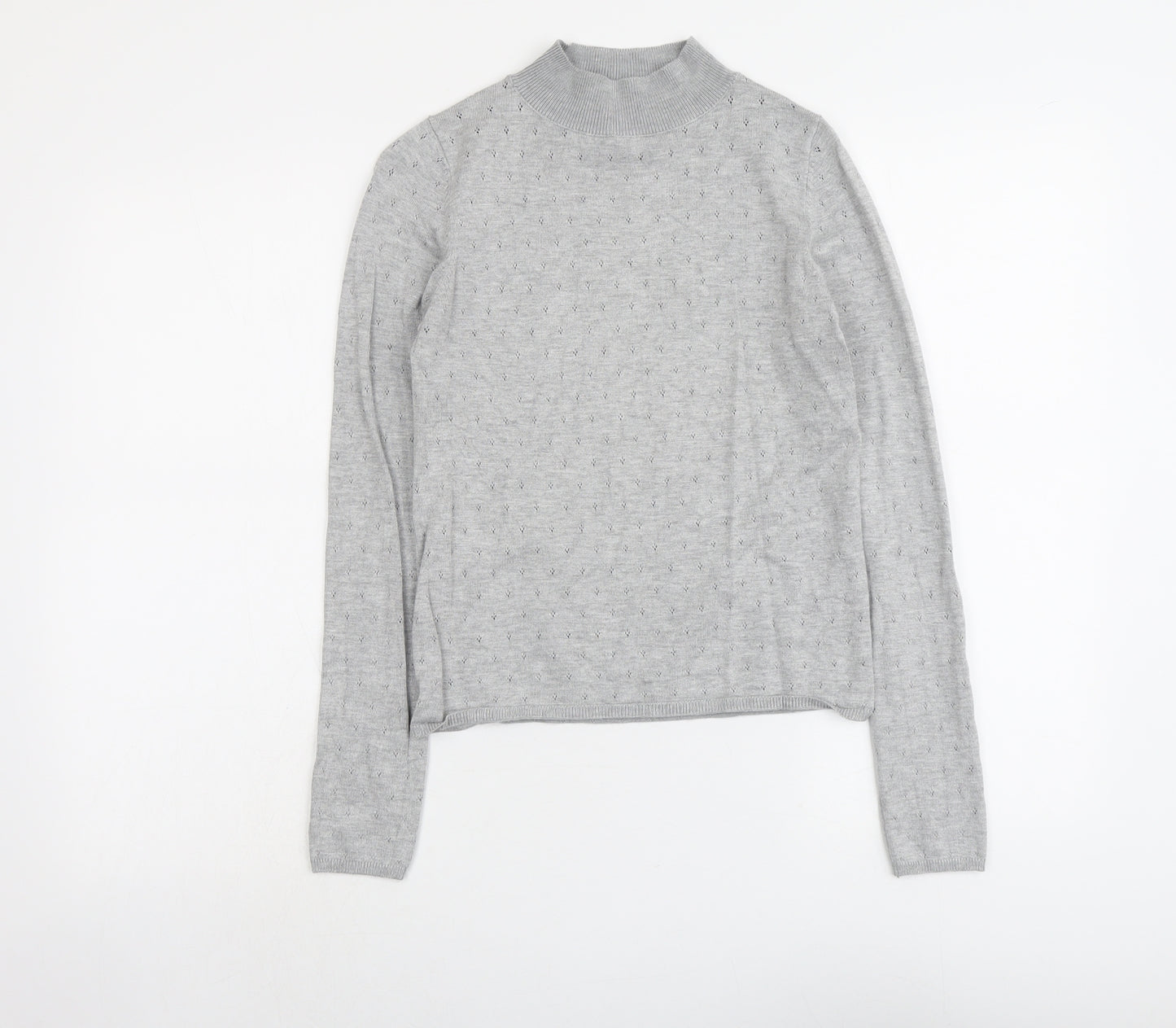 Stradivarius Womens Grey Mock Neck Geometric Acrylic Pullover Jumper Size M