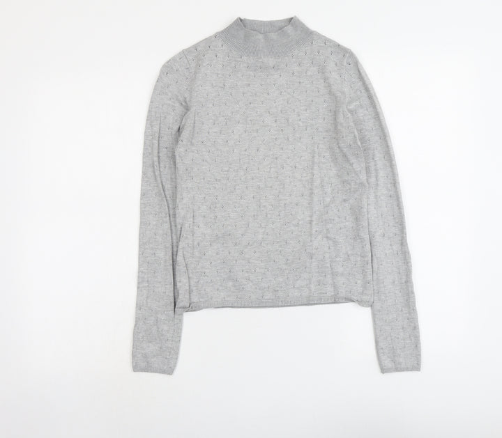Stradivarius Womens Grey Mock Neck Geometric Acrylic Pullover Jumper Size M