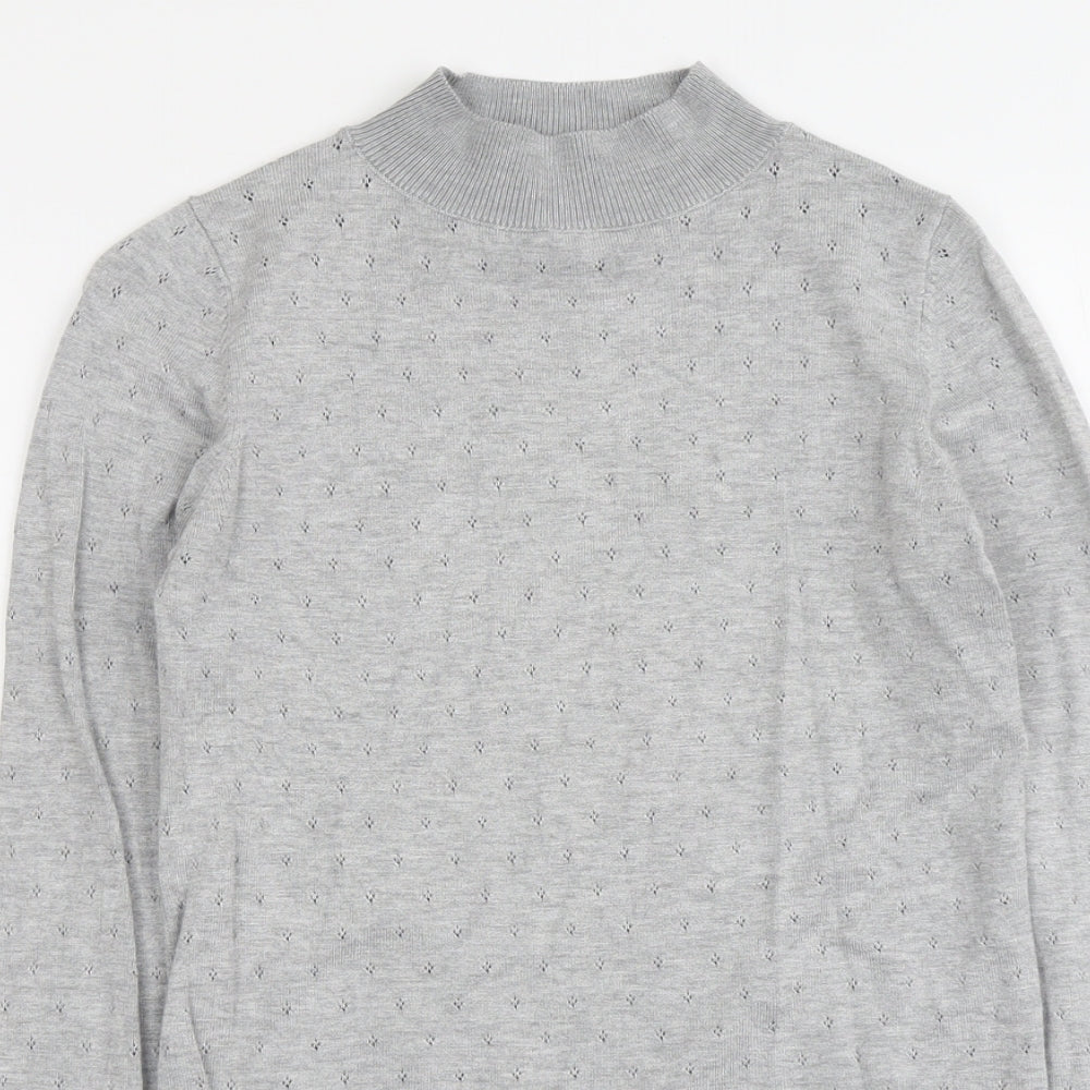 Stradivarius Womens Grey Mock Neck Geometric Acrylic Pullover Jumper Size M