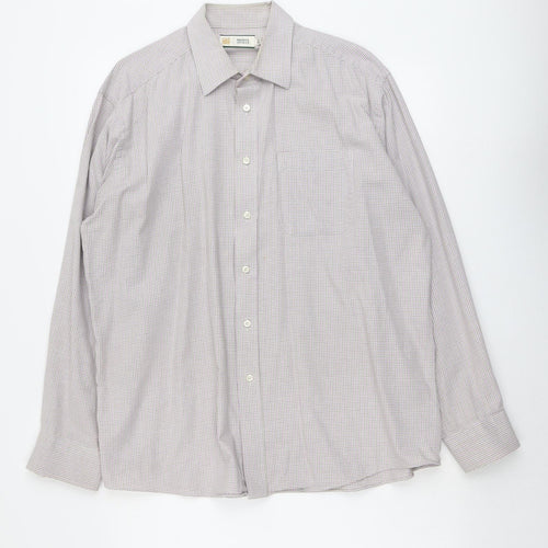 Marks and Spencer Mens Pink Check Polyester Button-Up Size 16.5 Collared Button