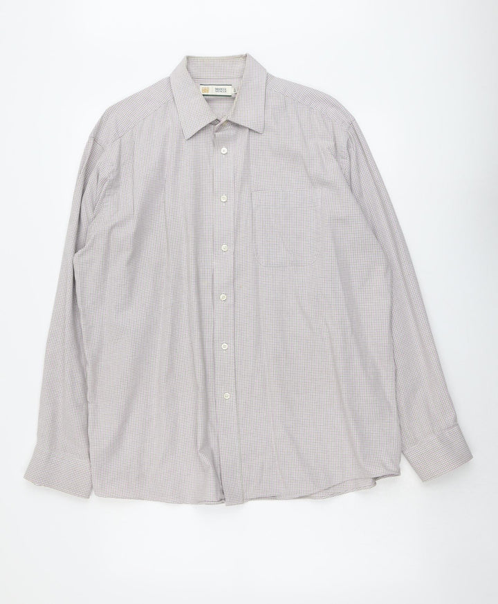 Marks and Spencer Mens Pink Check Polyester Button-Up Size 16.5 Collared Button