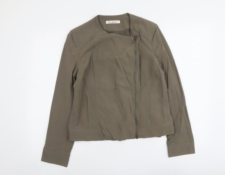 ANNE WEYBURN Womens Green Biker Jacket Size 12 Zip