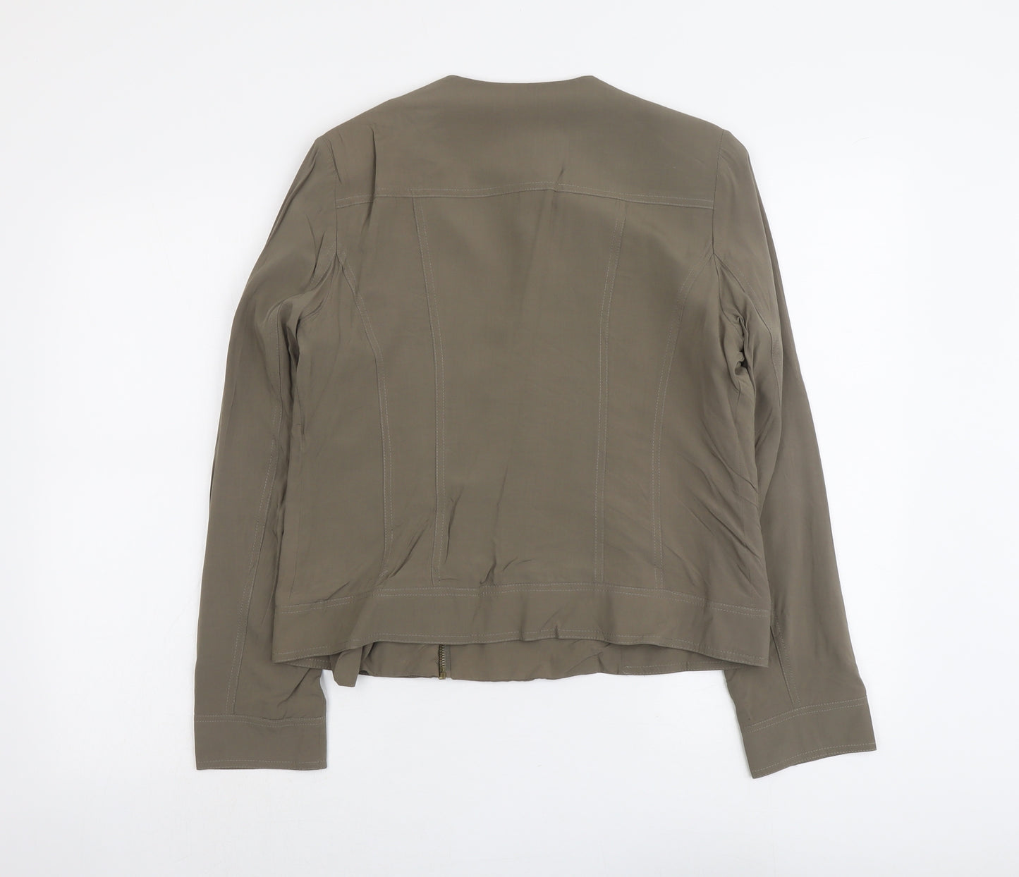 ANNE WEYBURN Womens Green Biker Jacket Size 12 Zip