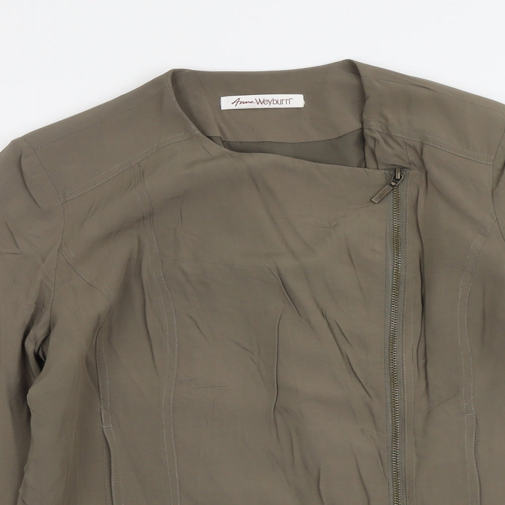 ANNE WEYBURN Womens Green Biker Jacket Size 12 Zip