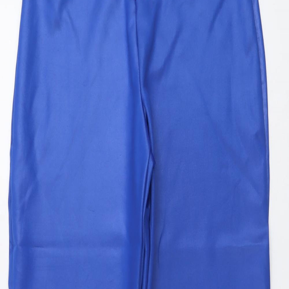 Boohoo Womens Blue Polyester Trousers Size 10 L30 in Regular Zip