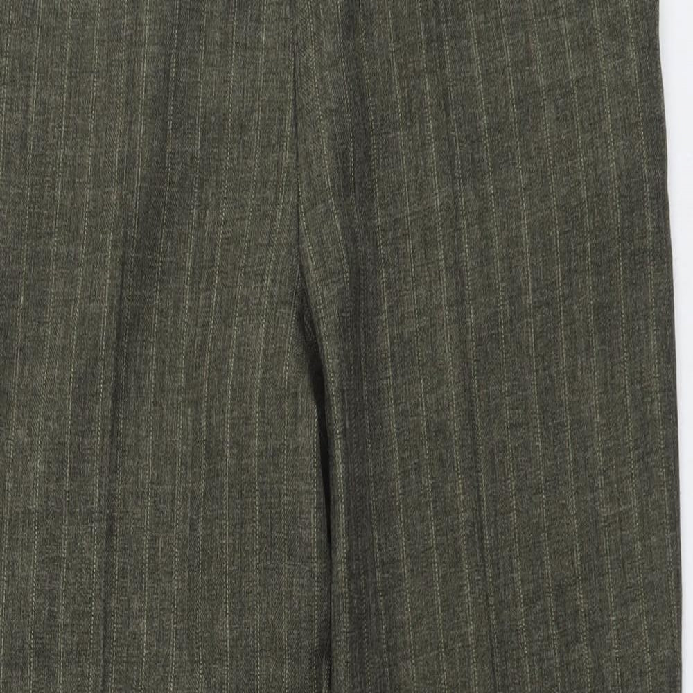 Marks and Spencer Womens Green Striped Polyester Trousers Size 14 L26 in Regular