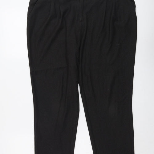NEXT Womens Black Polyester Cropped Trousers Size 16 L26 in Regular Button