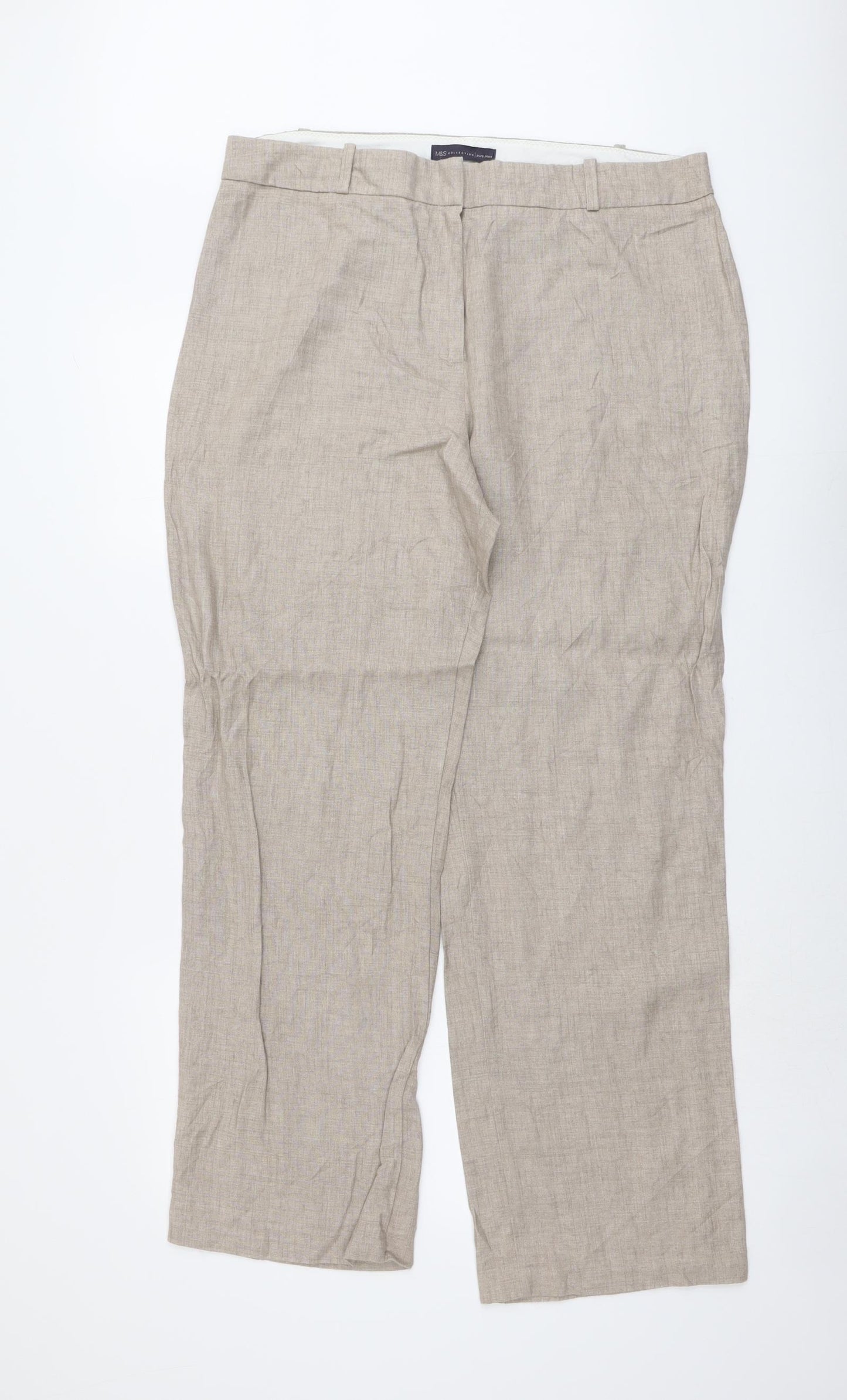 Marks and Spencer Womens Beige Linen Trousers Size 16 L31 in Regular Button