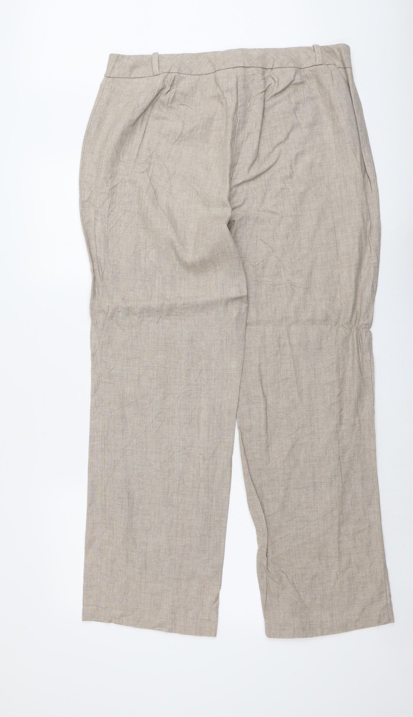 Marks and Spencer Womens Beige Linen Trousers Size 16 L31 in Regular Button