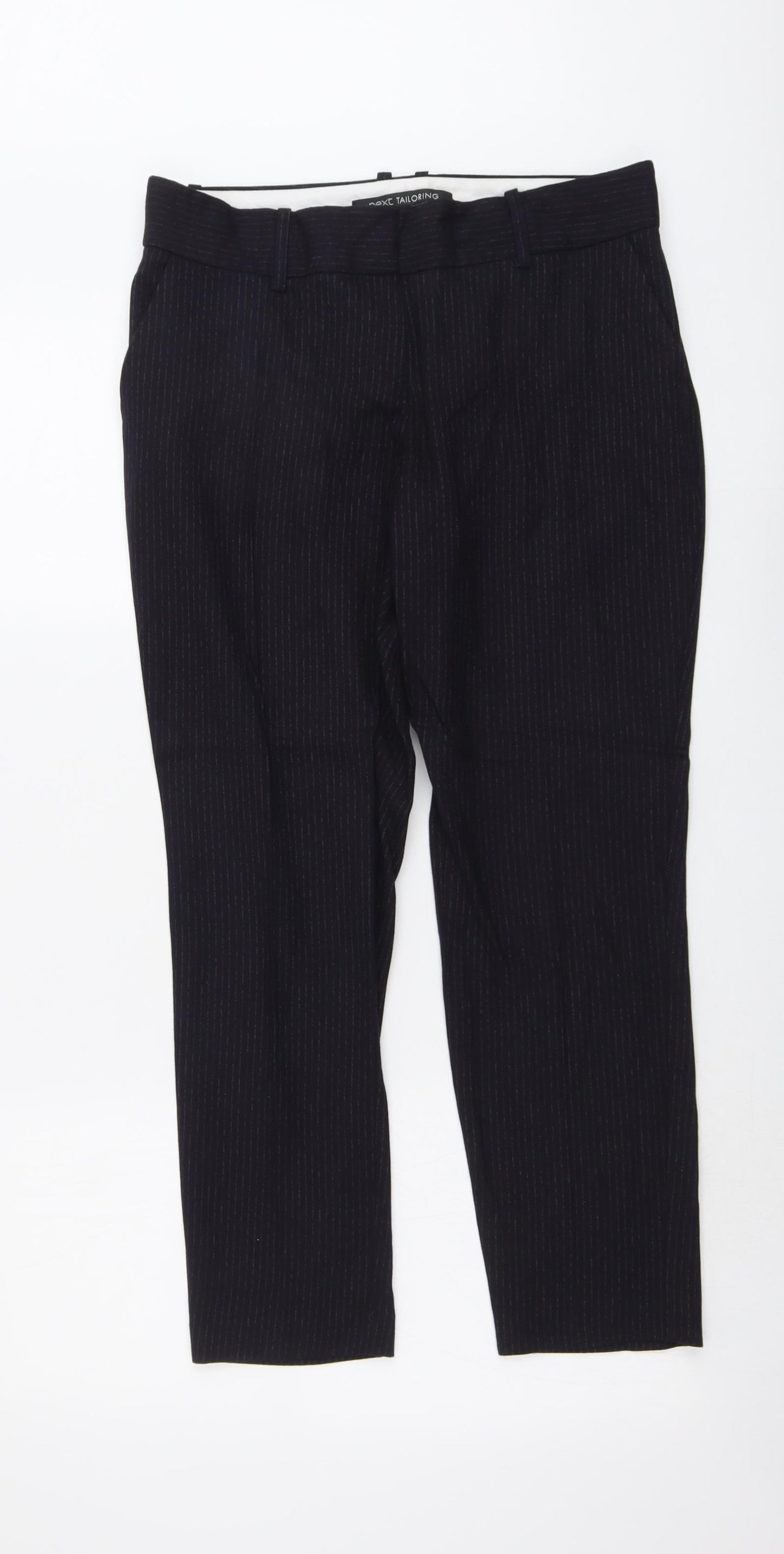 NEXT Womens Beige Striped Polyester Cropped Trousers Size 10 L27 in Regular Button