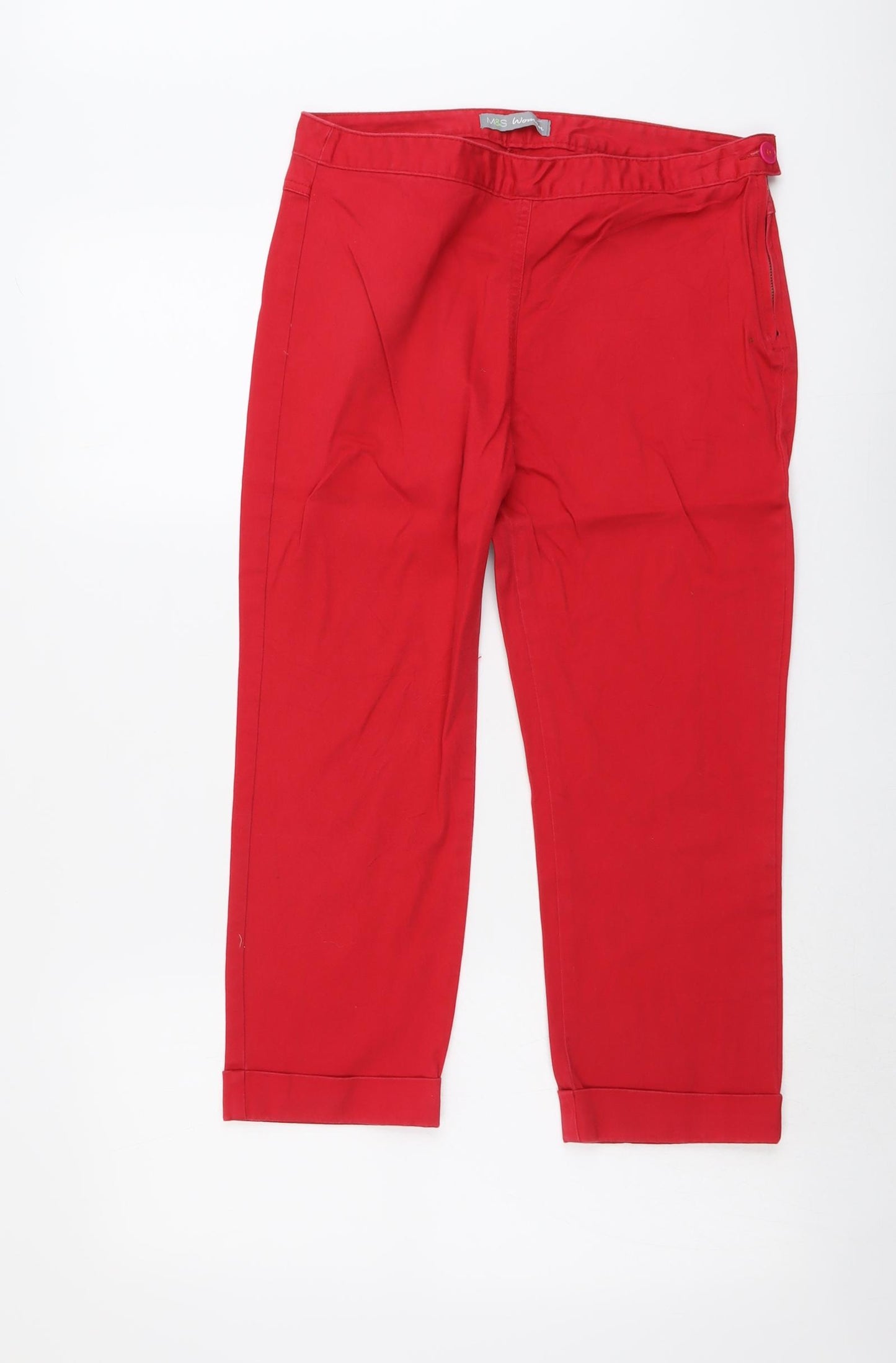 Marks and Spencer Womens Red Cotton Cropped Trousers Size 12 L22 in Regular Zip