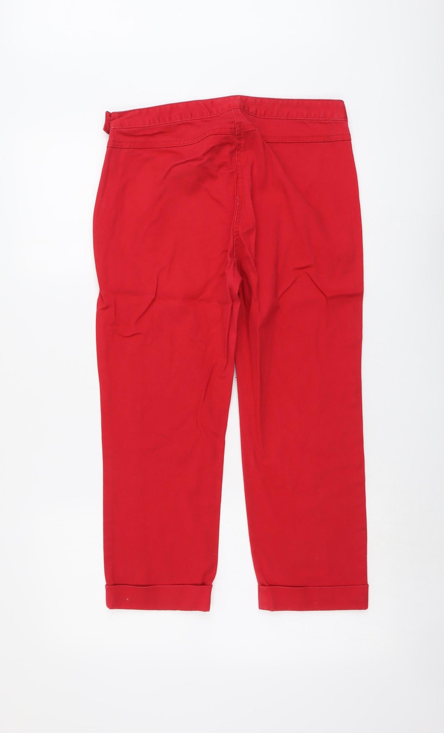 Marks and Spencer Womens Red Cotton Cropped Trousers Size 12 L22 in Regular Zip