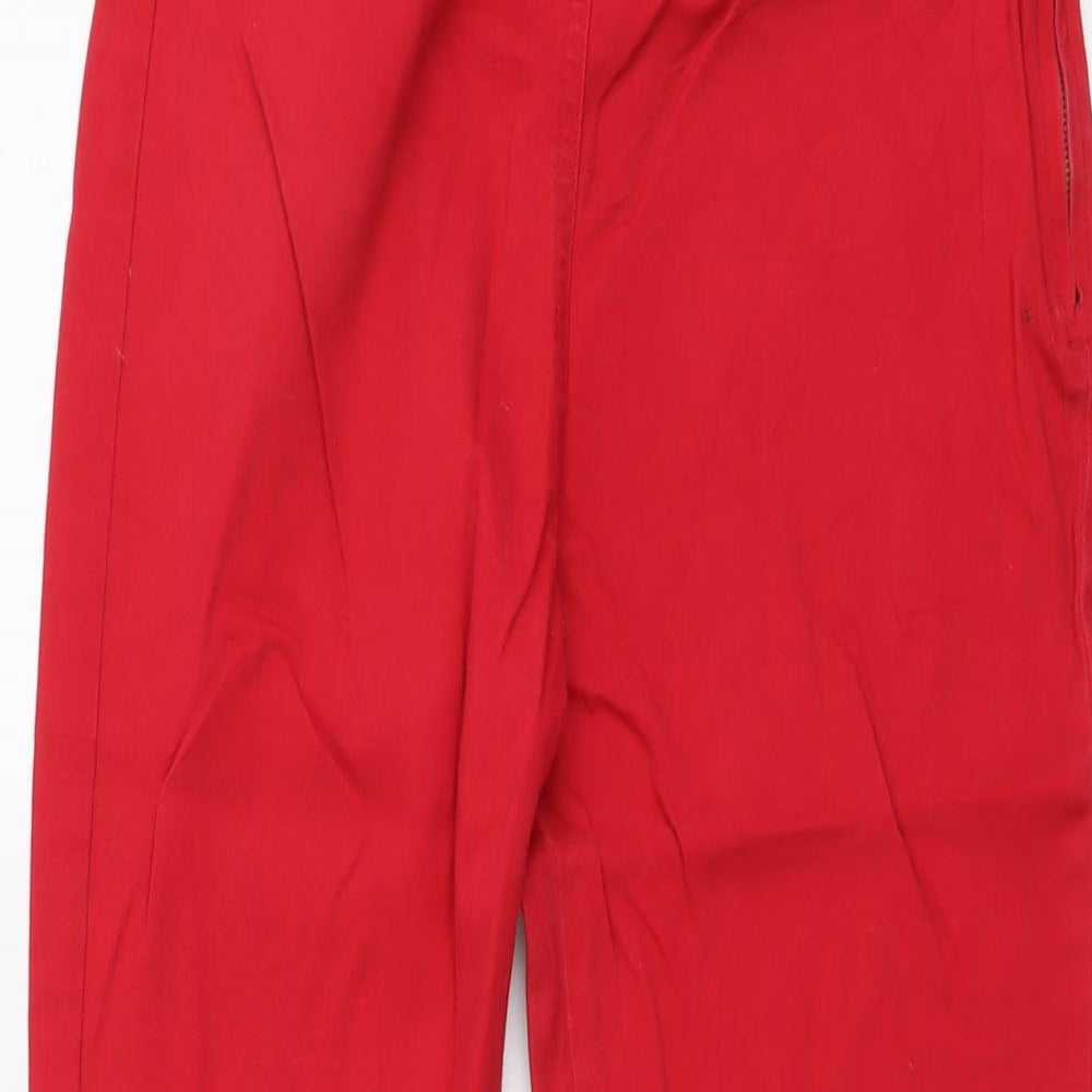 Marks and Spencer Womens Red Cotton Cropped Trousers Size 12 L22 in Regular Zip