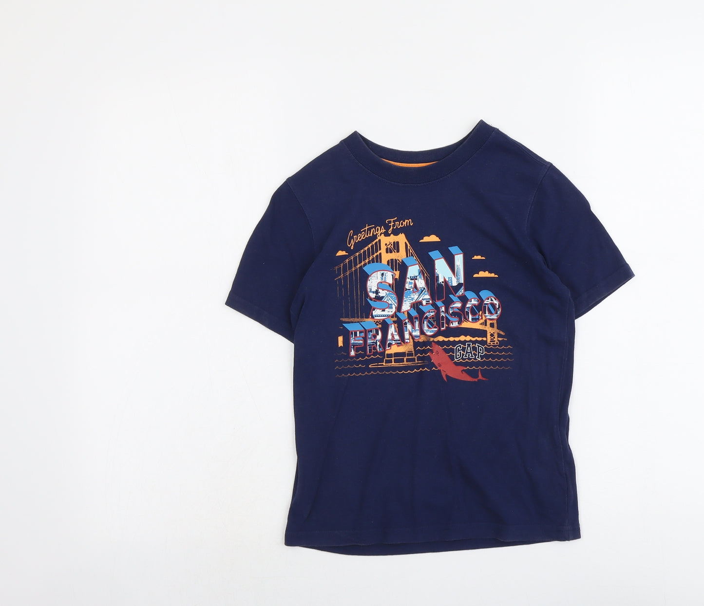 Gap Boys Blue Cotton Pullover T-Shirt Size 6-7 Years Round Neck Pullover - San Francisco