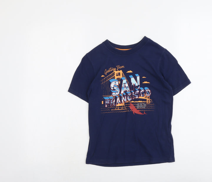 Gap Boys Blue Cotton Pullover T-Shirt Size 6-7 Years Round Neck Pullover - San Francisco