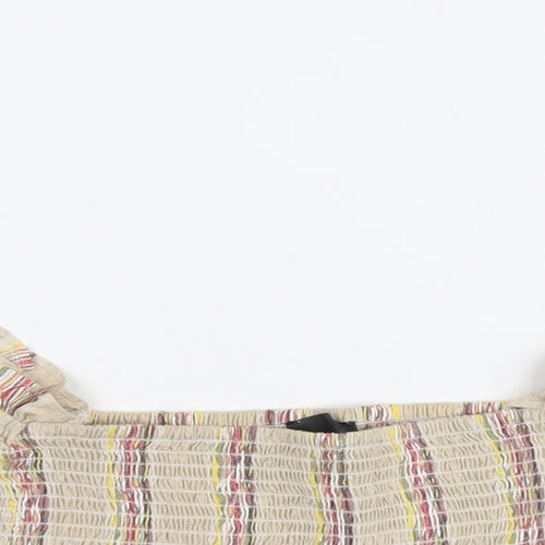 Missguided Womens Beige Striped Cotton Cropped Blouse Size 6 Square Neck