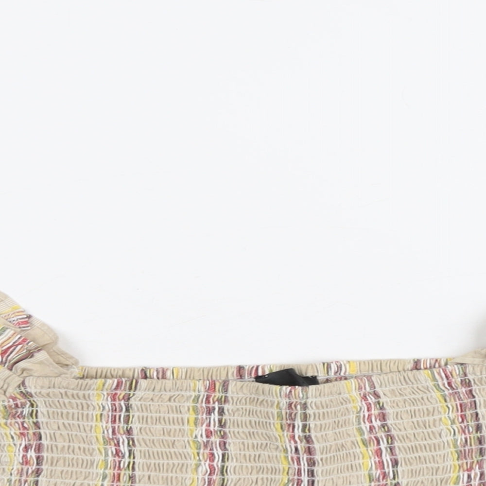 Missguided Womens Beige Striped Cotton Cropped Blouse Size 6 Square Neck