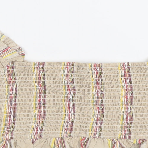 Missguided Womens Beige Striped Cotton Cropped Blouse Size 6 Square Neck