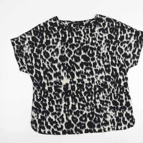 Capsule Womens Beige Animal Print Polyester Basic Blouse Size 12 Round Neck - Leopard Print