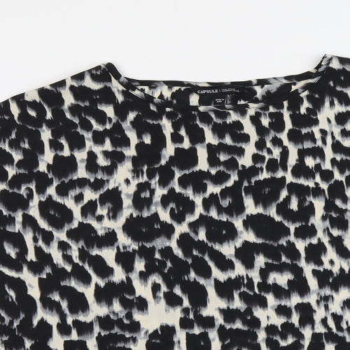 Capsule Womens Beige Animal Print Polyester Basic Blouse Size 12 Round Neck - Leopard Print