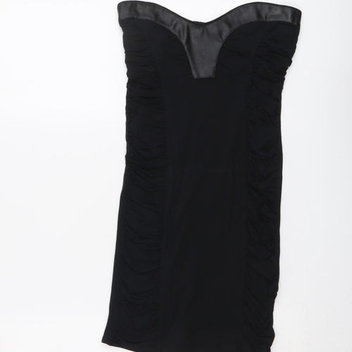 Miss Selfridge Womens Black Cotton Mini Size 12 Sweetheart Pullover - Faux Leather Detail