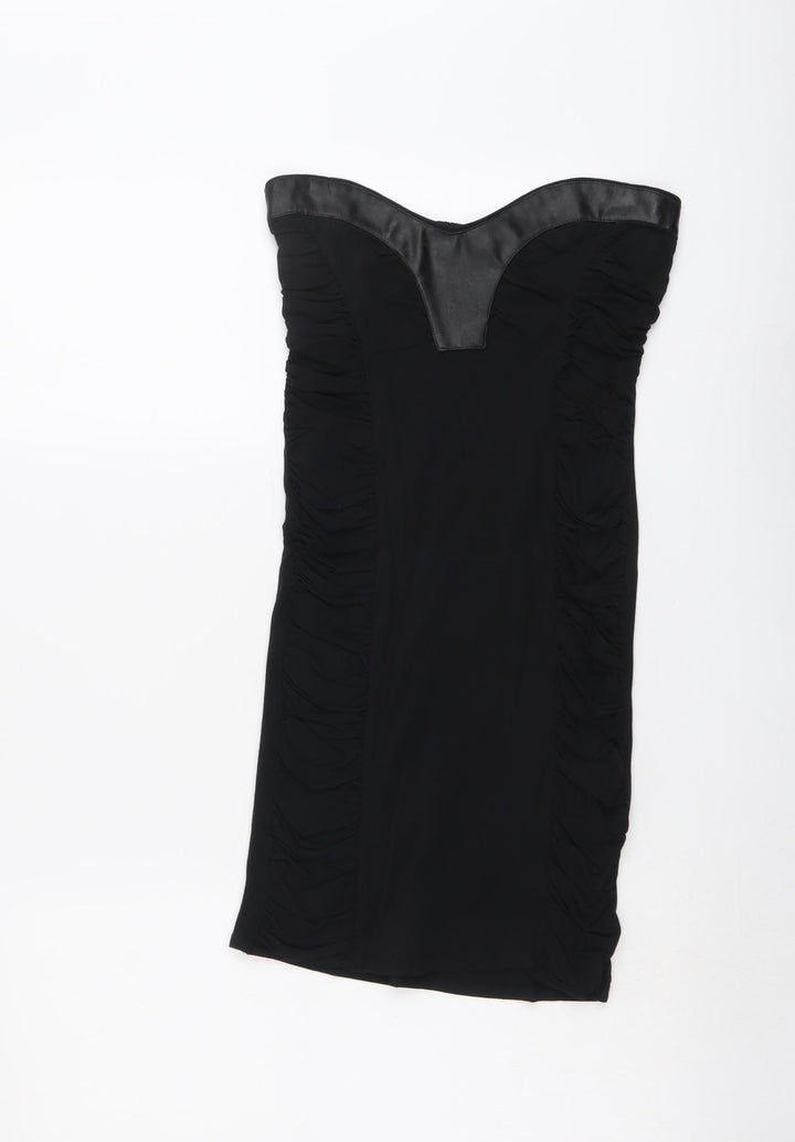 Miss Selfridge Womens Black Cotton Mini Size 12 Sweetheart Pullover - Faux Leather Detail