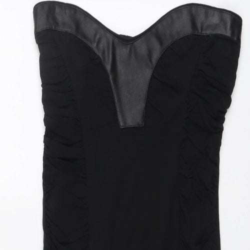 Miss Selfridge Womens Black Cotton Mini Size 12 Sweetheart Pullover - Faux Leather Detail