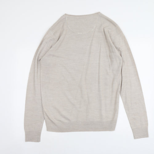 Industralize Mens Beige V-Neck Acrylic Pullover Jumper Size L Long Sleeve
